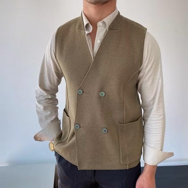Mens British V Neck Double Breasted Slim-fit Sleeveless Knit Vest 35783950Z