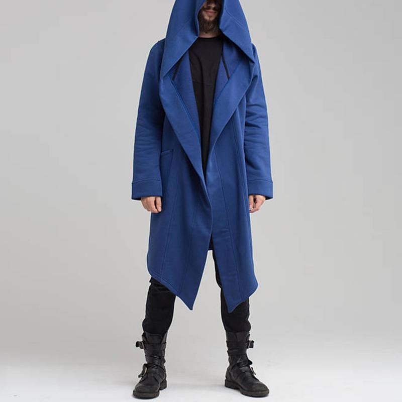 Mens Casual Solid Color Mid-Length Loose Long Sleeve Hooded Cardigan 08529757Z