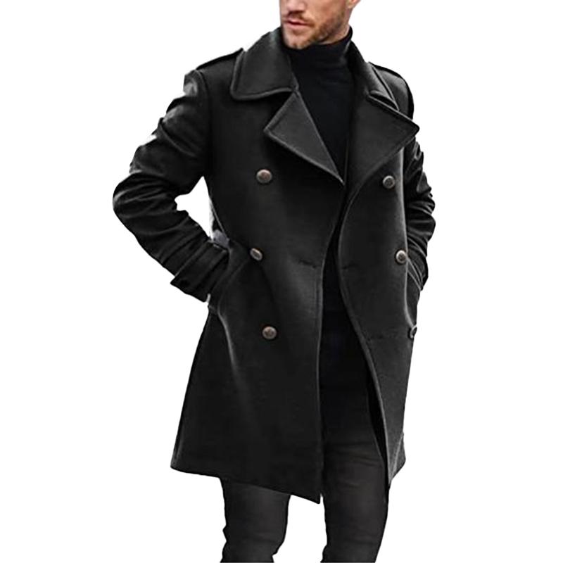 Mens Lapel Double Breasted Mid-length Coat 66914470Z