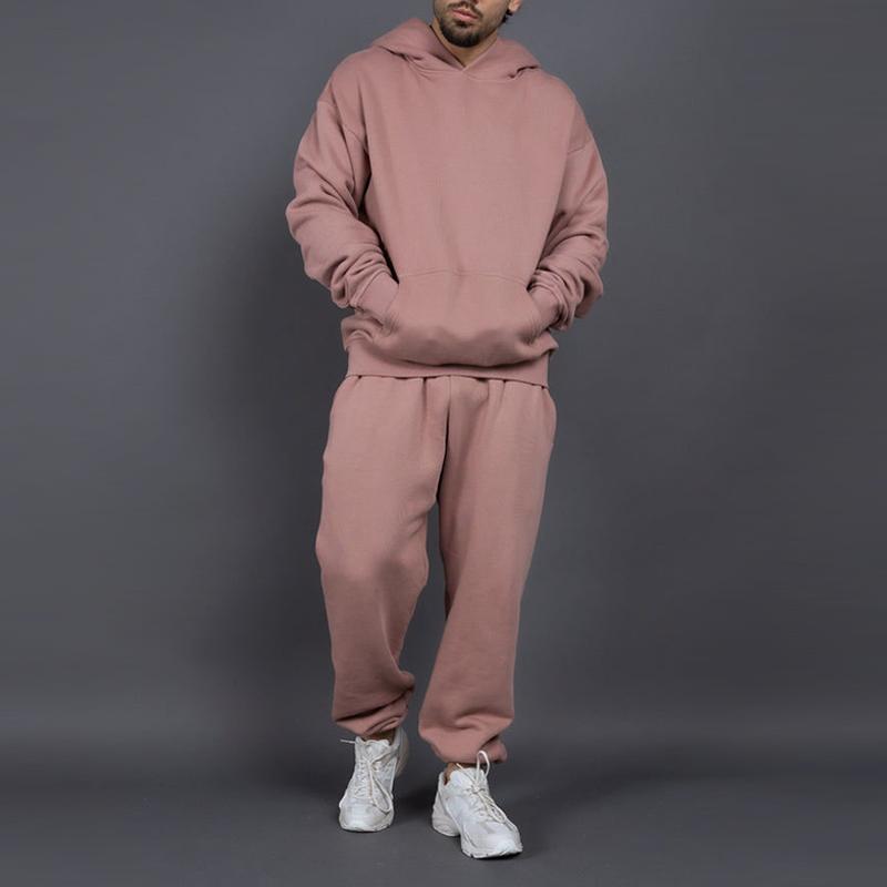 Mens Solid Thicken Loose Hoodie And Trousers Sports Casual Set 19779518Z