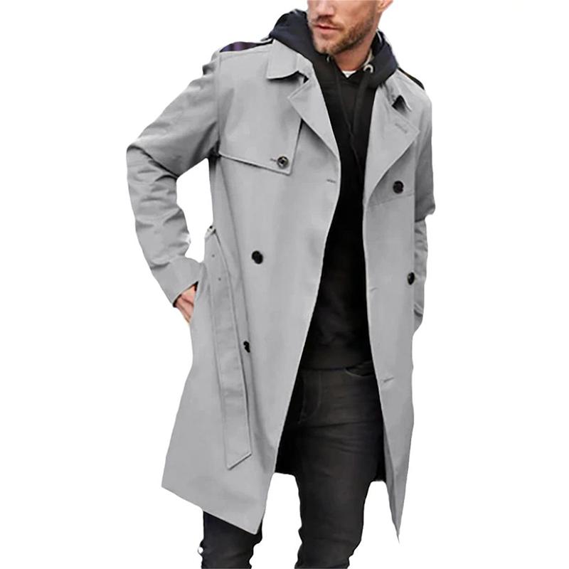 Mens Solid Slim Lapel Double Breasted Trench Coat 99681313Z