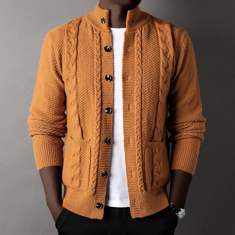 Mens Stand Collar Single Breasted Casual Knit Cardigan 55563704Z