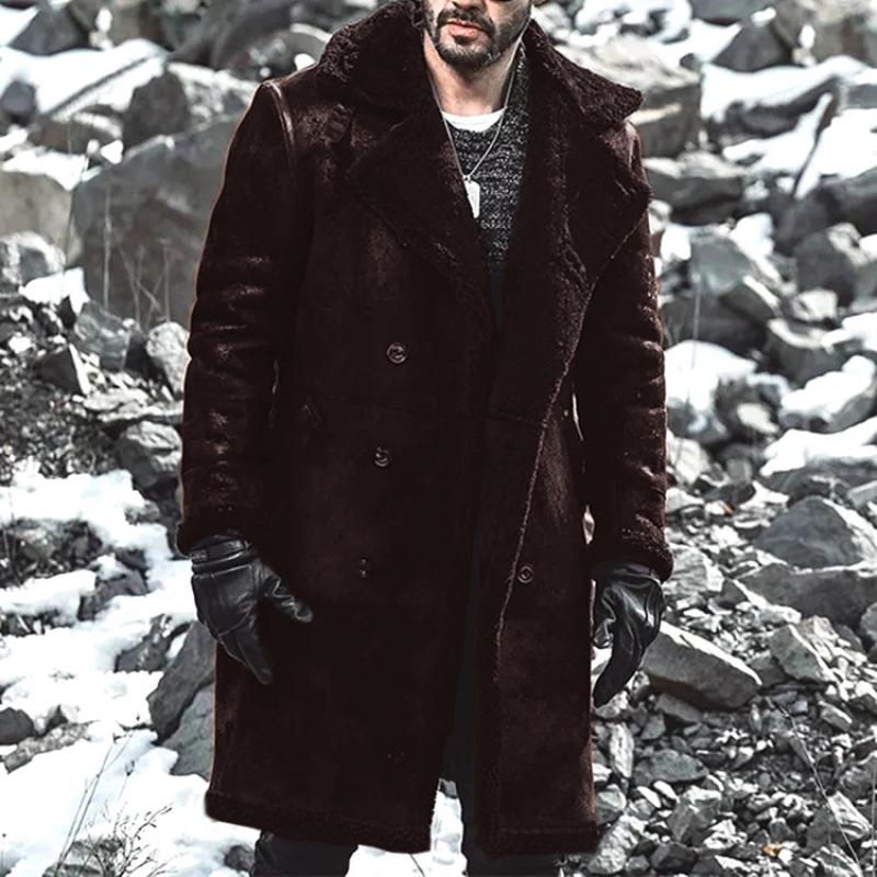 Mens Warm Faux Fur Lapel Double Breasted Mid-length Coat 99867634Z