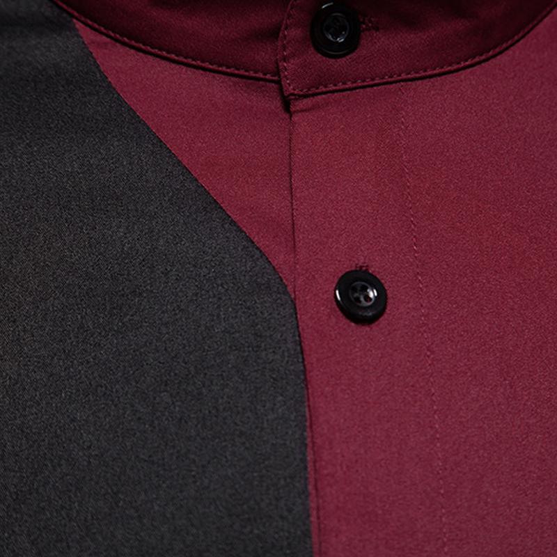 Mens Colorblock Stand Collar Long Sleeve Shirt 98017060Z