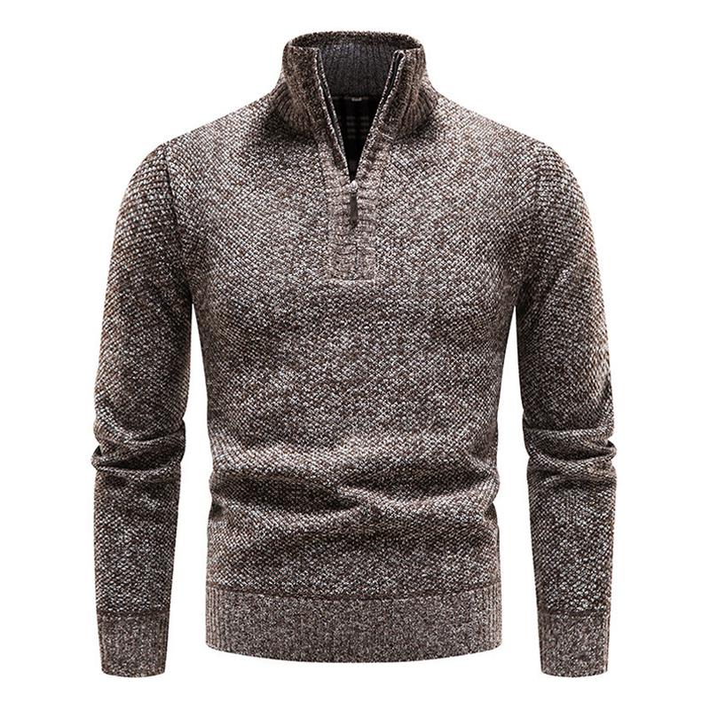 Mens Solid Color Zip High Collar Knit Casual Sweater 91245047Z