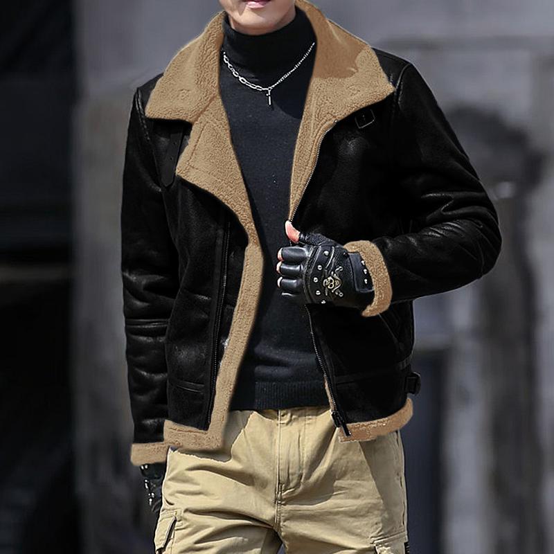 Mens Faux Fur Lapel Zipper Thicken Casual Coat 88861980Z