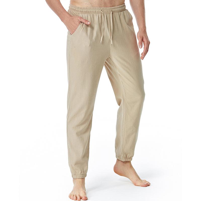 Mens Cotton Linen Drawstring Elastic Waist Casual Jogging Yoga Pants 56549139Z