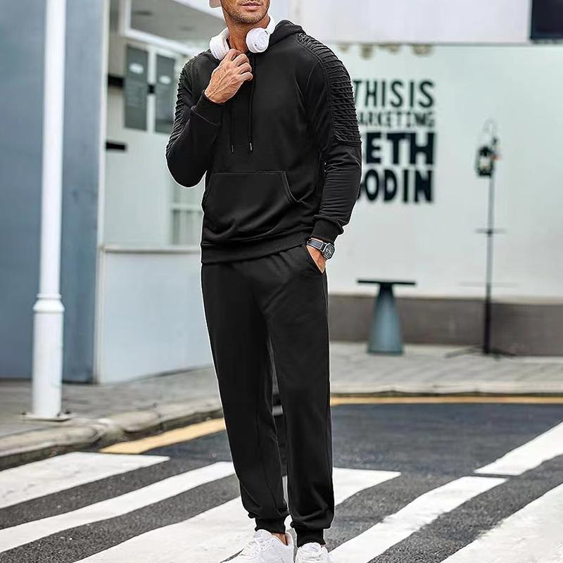 Mens Solid Long Sleeve Hoodie Trousers Sports Casual Set 11426373Z