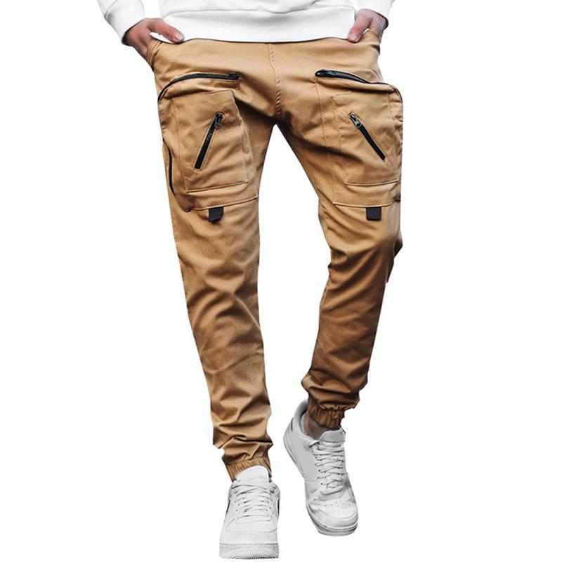 Mens Solid Multi-pocket Cargo Casual Trousers 18043826Z