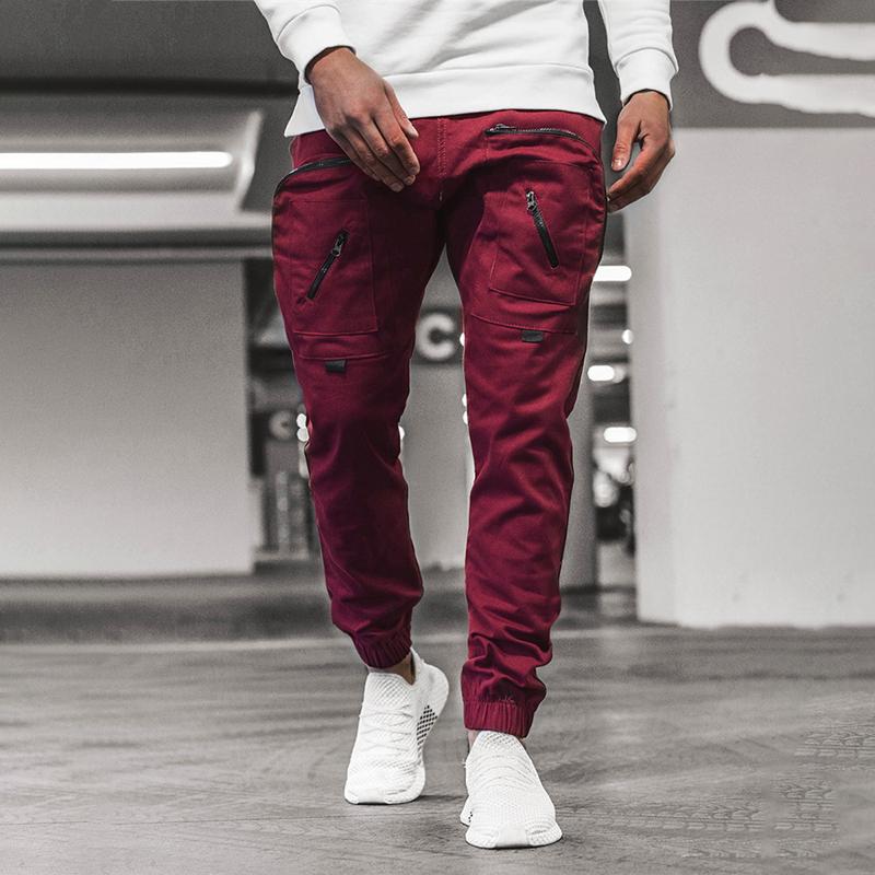 Mens Solid Multi-pocket Cargo Casual Trousers 18043826Z