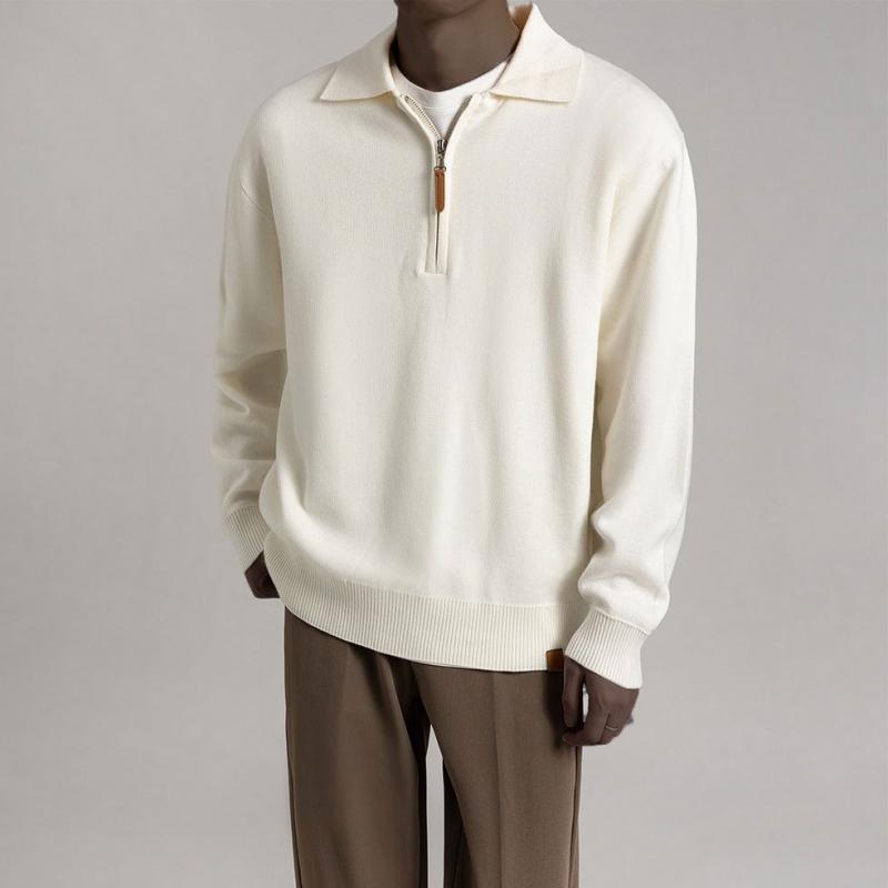 Mens Solid Color Loose Lapel Long Sleeve Knit Sweater 44460380Z