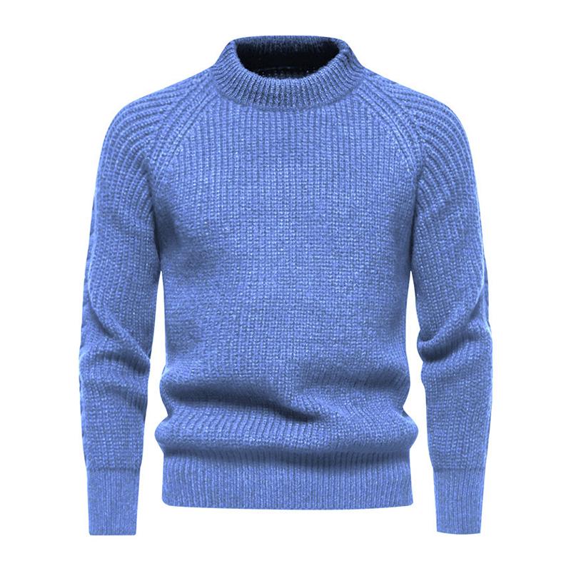 Mens Solid Round Neck Long Sleeve Knit Casual Sweater 18000227Z