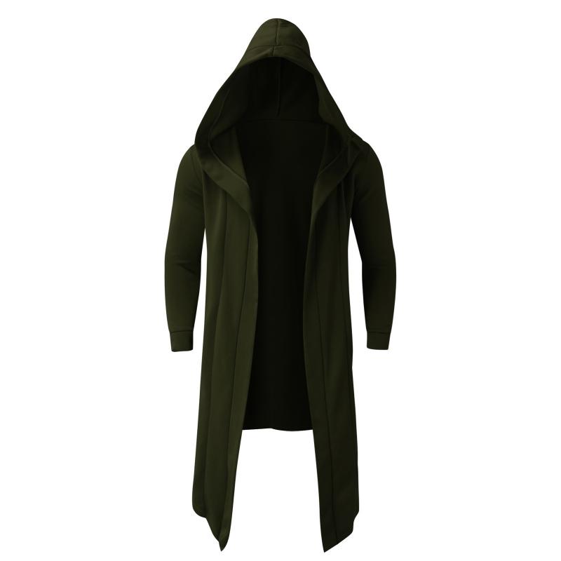 Mens Casual Solid Color Mid-Length Loose Long Sleeve Hooded Cardigan 08529757Z