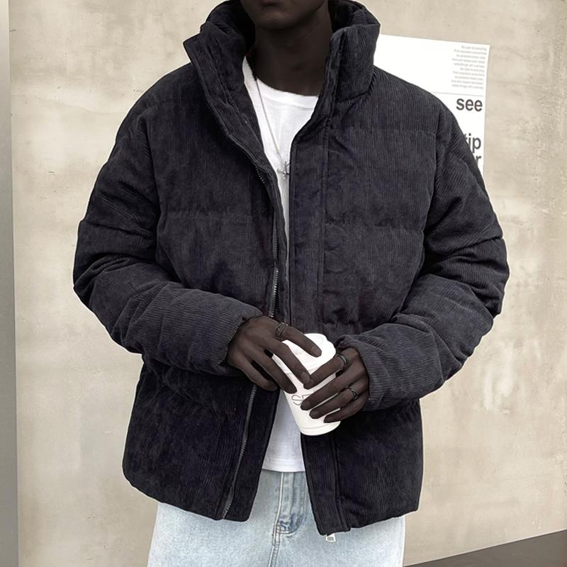 Mens Solid Stand Collar Thickened Warm Cotton-padded Coat 77825414Z