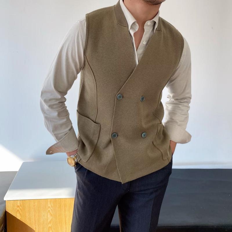 Mens British V Neck Double Breasted Slim-fit Sleeveless Knit Vest 35783950Z