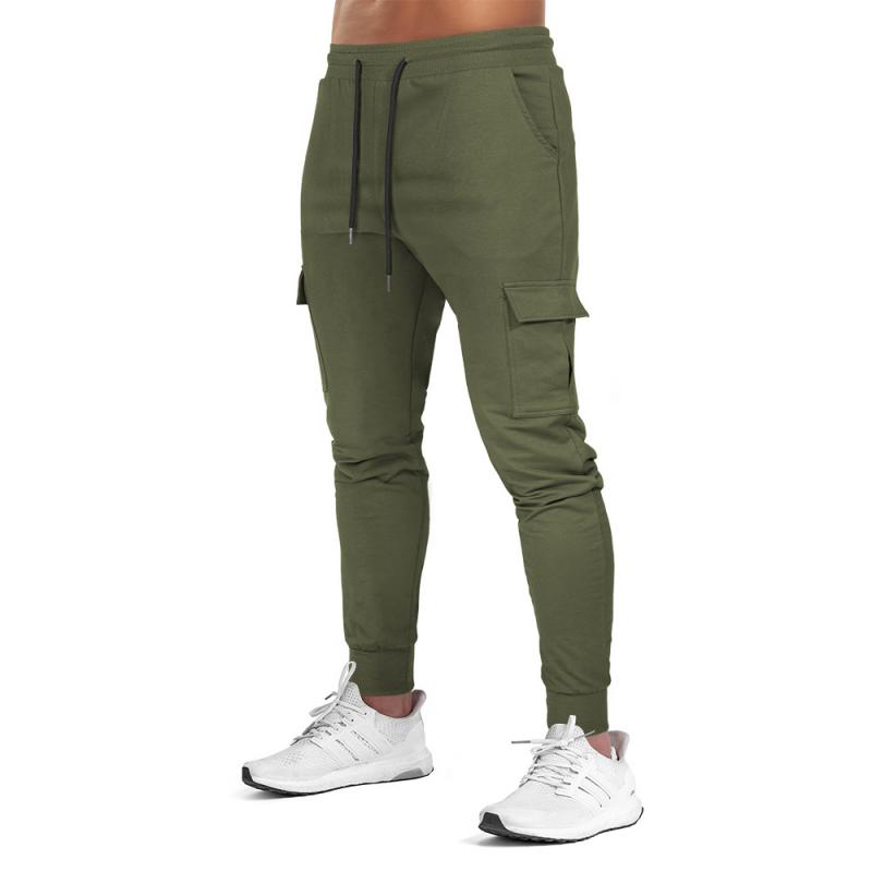 Mens Solid Multi-pocket Drawstring Elastic Waist Fitness Sports Pants 49940128Z