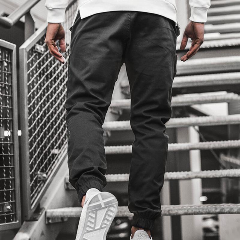 Mens Solid Multi-pocket Cargo Casual Trousers 18043826Z