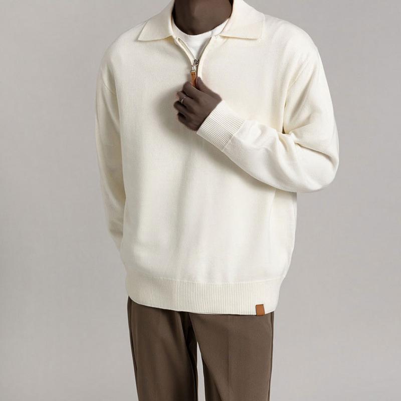 Mens Solid Color Loose Lapel Long Sleeve Knit Sweater 44460380Z