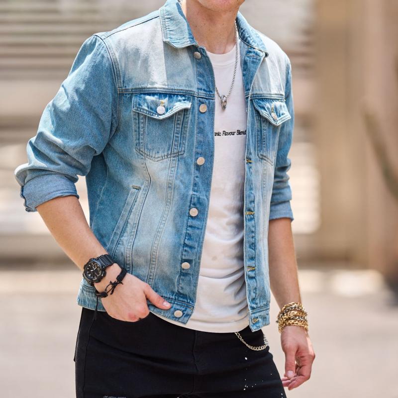 Mens Lapel Multi-pocket Casual Denim Jacket 13530909Z
