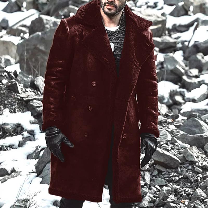 Mens Warm Faux Fur Lapel Double Breasted Mid-length Coat 99867634Z