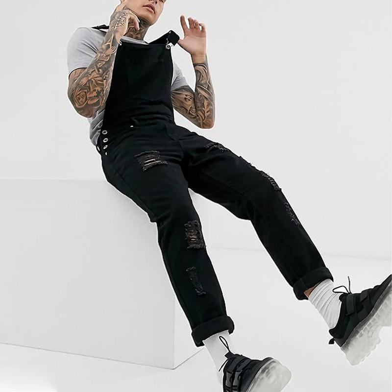 Mens Multi-pocket Casual Ripped Denim Overalls 51802366Z