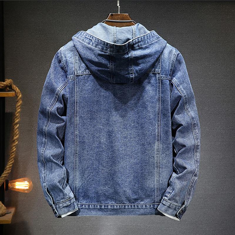 Mens Retro Washed Hooded Multi-pocket Denim Jacket 83429358Z