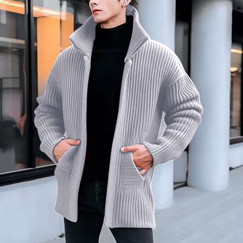 Mens Solid Color Lapel Mid-length Loose Knit Cardigan 45822193Z
