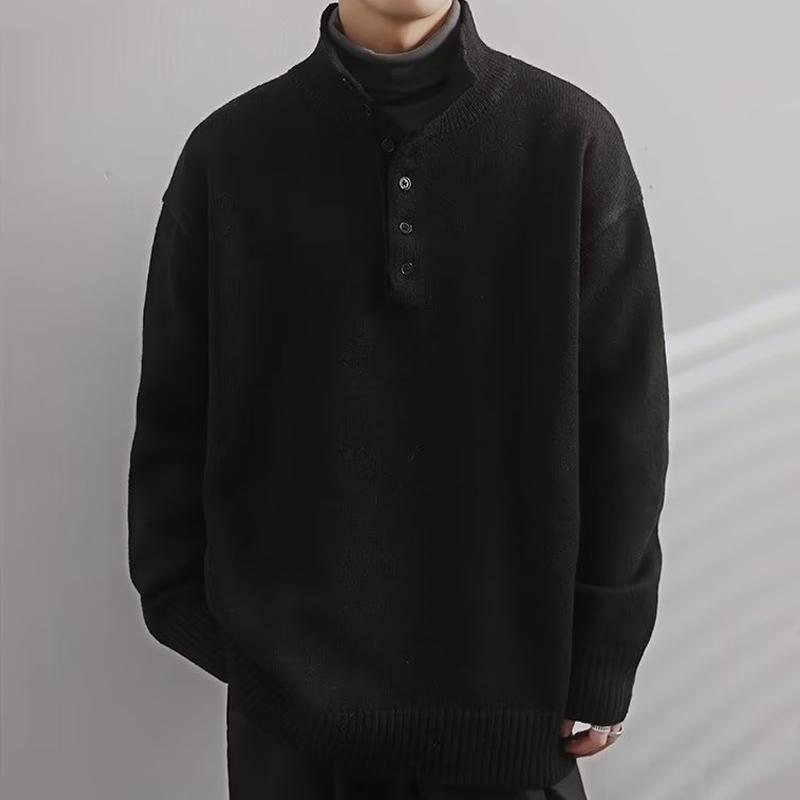 Mens Solid Color High Collar Buttons Long Sleeve Knit Sweater 16953109Z
