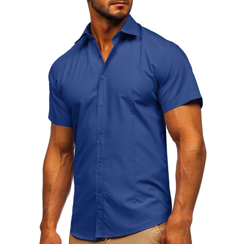 Mens Solid Slim Lapel Short Sleeve Business Casual Shirt 57976358Z