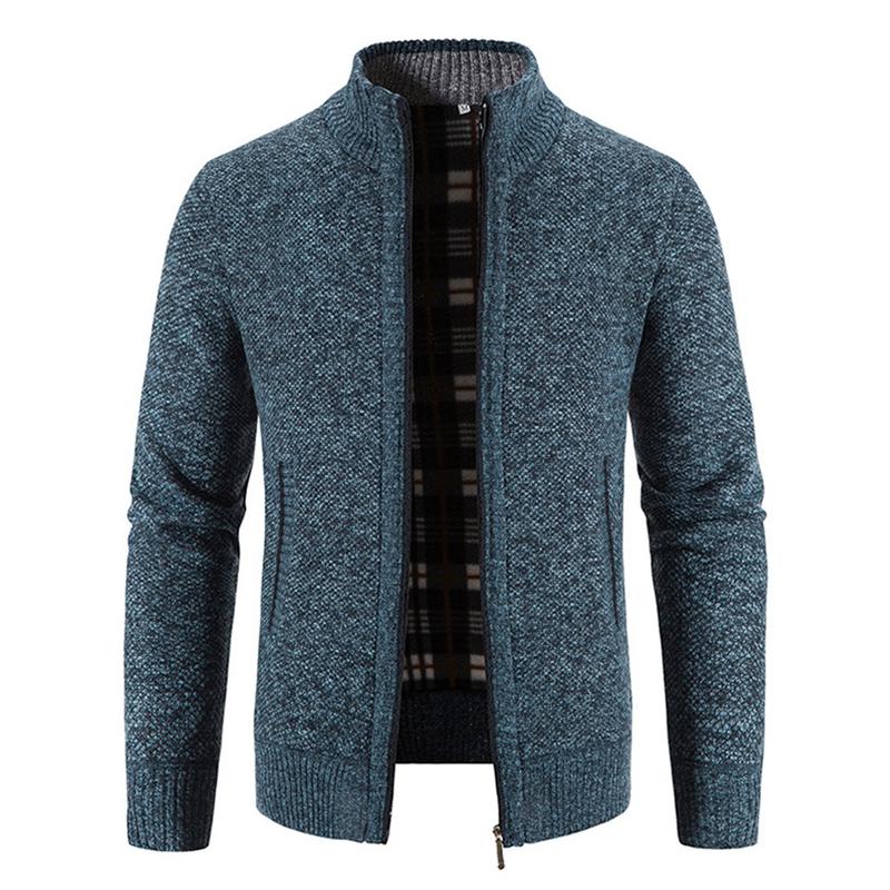 Mens Solid Color Stand Collar Zip Knit Jacket Cardigan 32763214Z