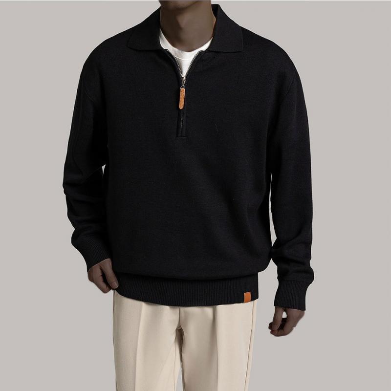 Mens Solid Color Loose Lapel Long Sleeve Knit Sweater 44460380Z