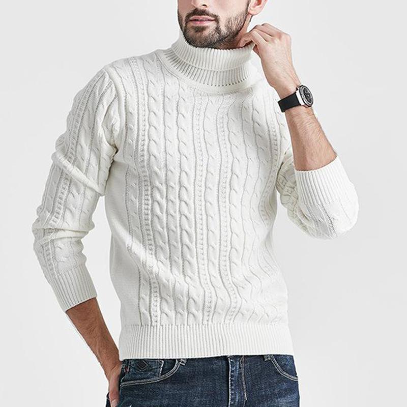 Mens Solid High Collar Long Sleeve Cable Knit Sweater 18417126Z