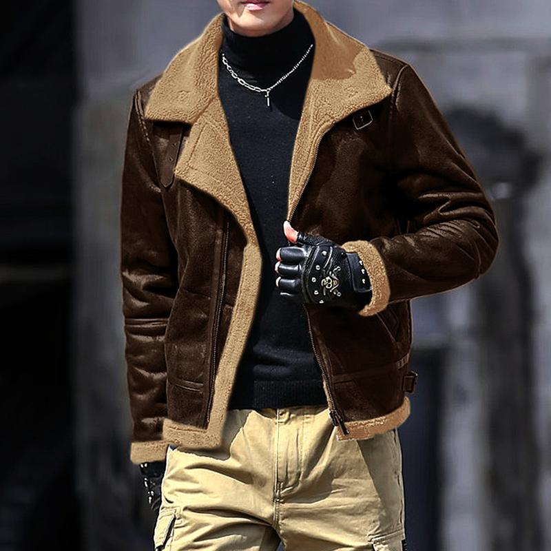 Mens Faux Fur Lapel Zipper Thicken Casual Coat 88861980Z