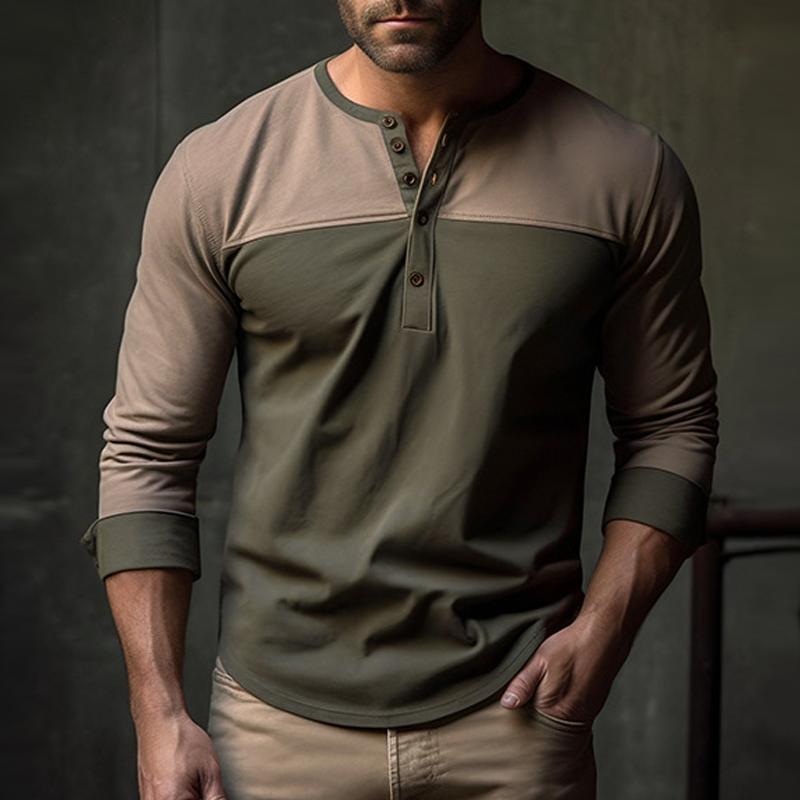 Mens Colorblock Henley Collar Long Sleeve T-shirt 85316297Z