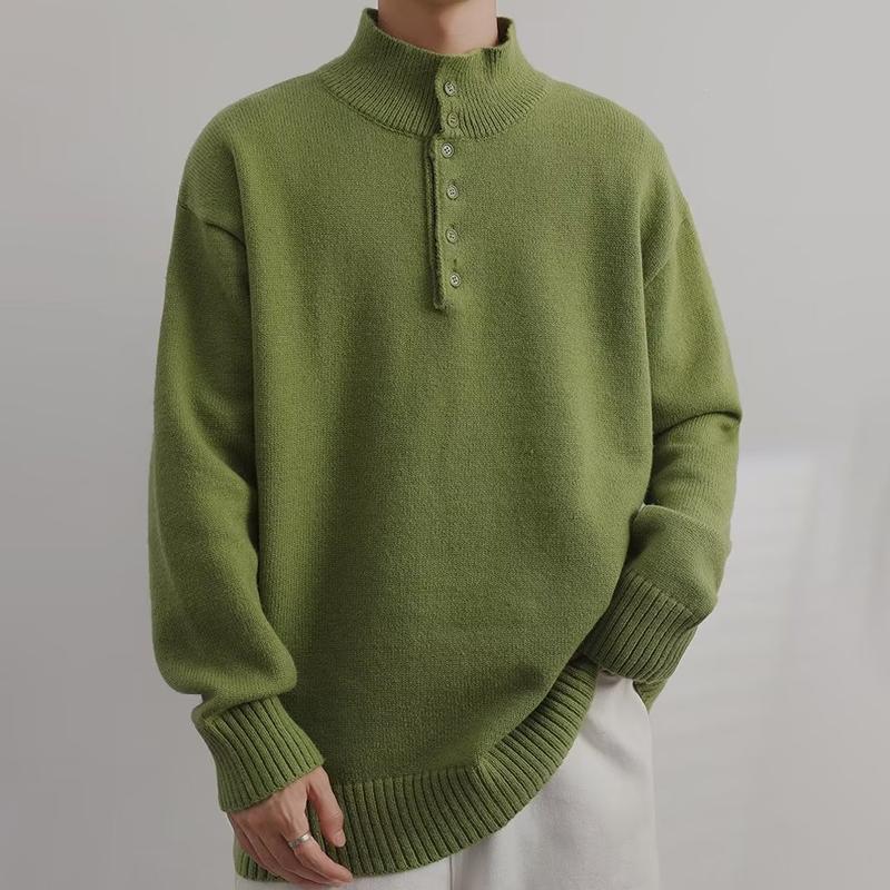 Mens Solid Color High Collar Buttons Long Sleeve Knit Sweater 16953109Z