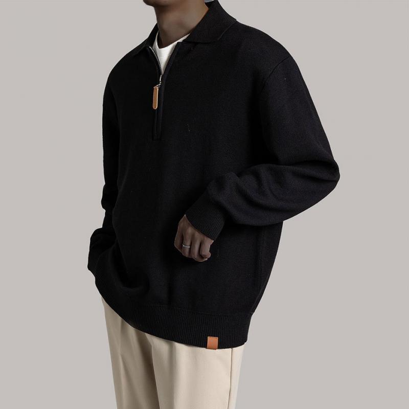 Mens Solid Color Loose Lapel Long Sleeve Knit Sweater 44460380Z