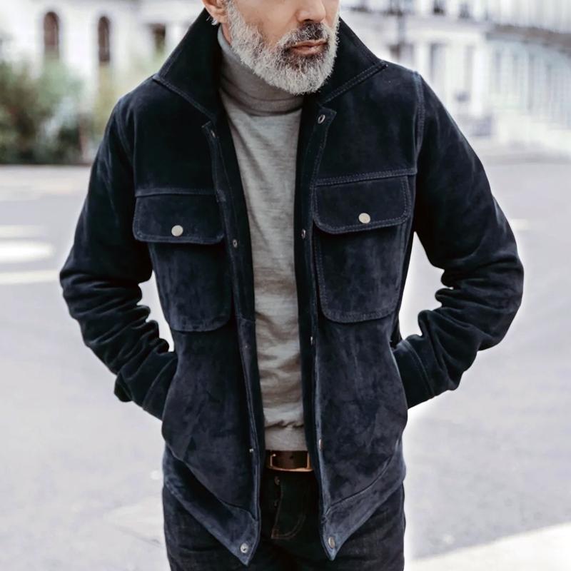 Mens Lapel Single Breasted Suede Jacket 92371927Z