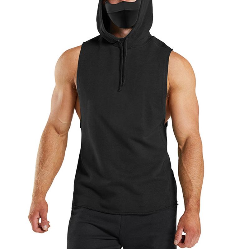 Mens Solid Loose Hooded Sleeveless Fitness Sports Tank Top 82109561Z