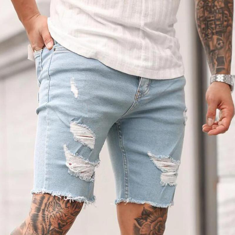 Mens Retro Distressed Holes Denim Shorts 76452806Z