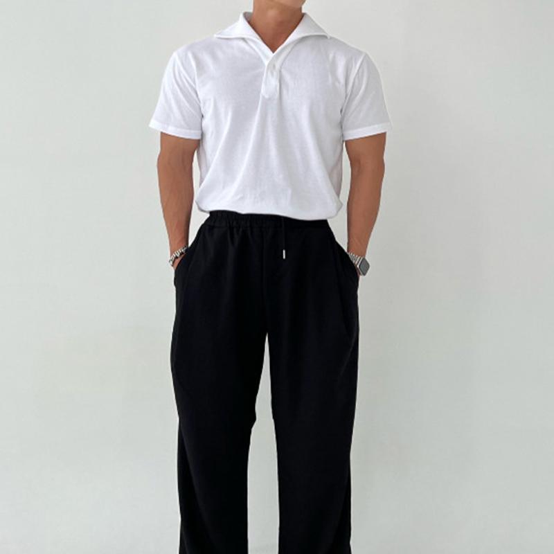 Mens Solid Loose Lapel Short Sleeve Casual Polo Shirt 18416155Z