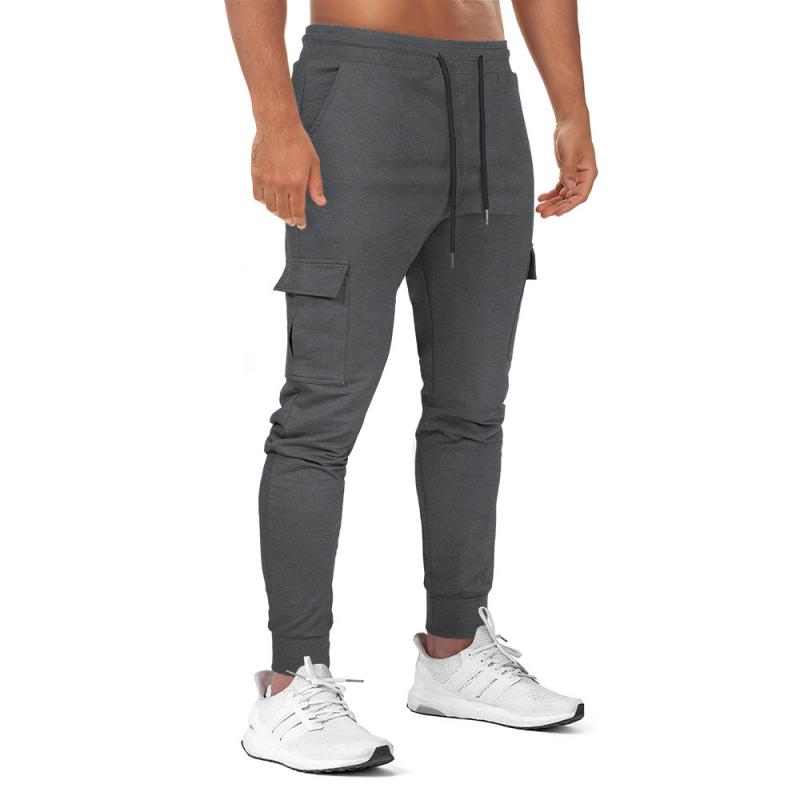 Mens Solid Multi-pocket Drawstring Elastic Waist Fitness Sports Pants 49940128Z