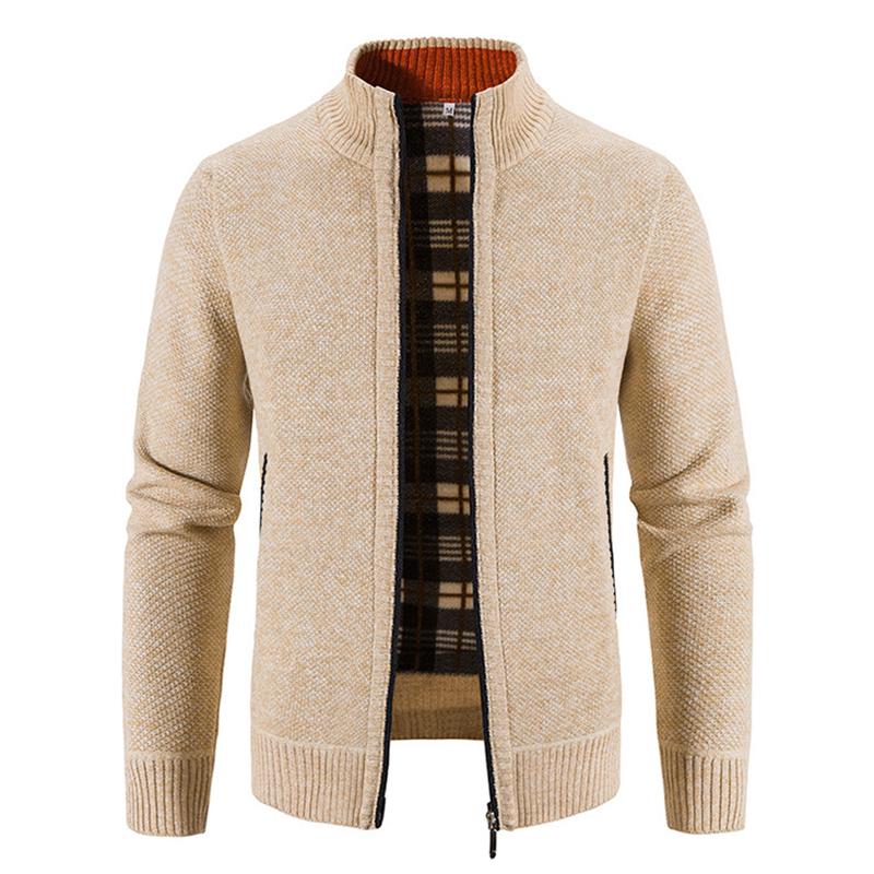 Mens Solid Color Stand Collar Zip Knit Jacket Cardigan 32763214Z