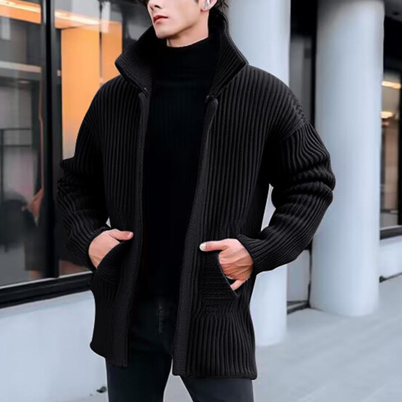Mens Solid Color Lapel Mid-length Loose Knit Cardigan 45822193Z