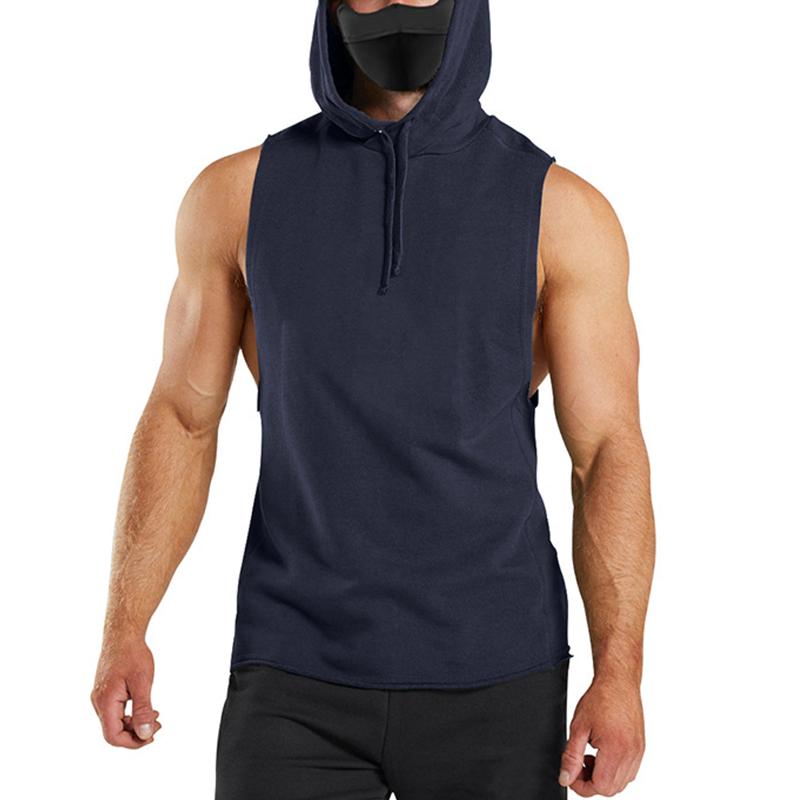 Mens Solid Loose Hooded Sleeveless Fitness Sports Tank Top 82109561Z