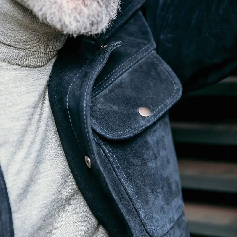 Mens Lapel Single Breasted Suede Jacket 92371927Z