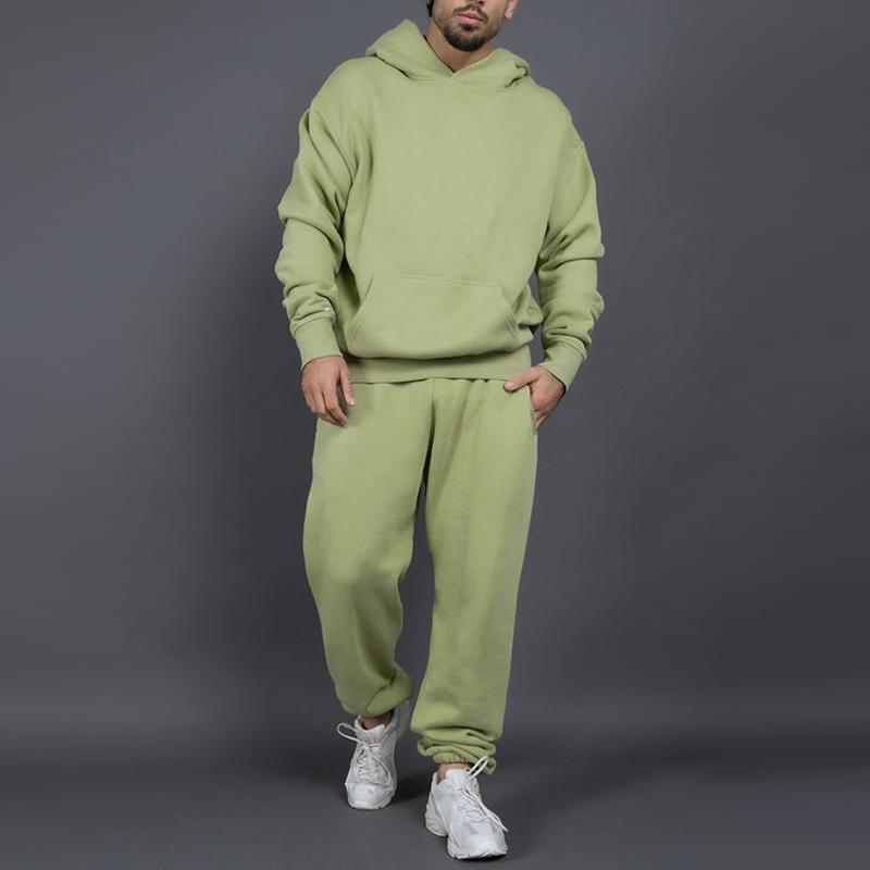 Mens Solid Thicken Loose Hoodie And Trousers Sports Casual Set 19779518Z