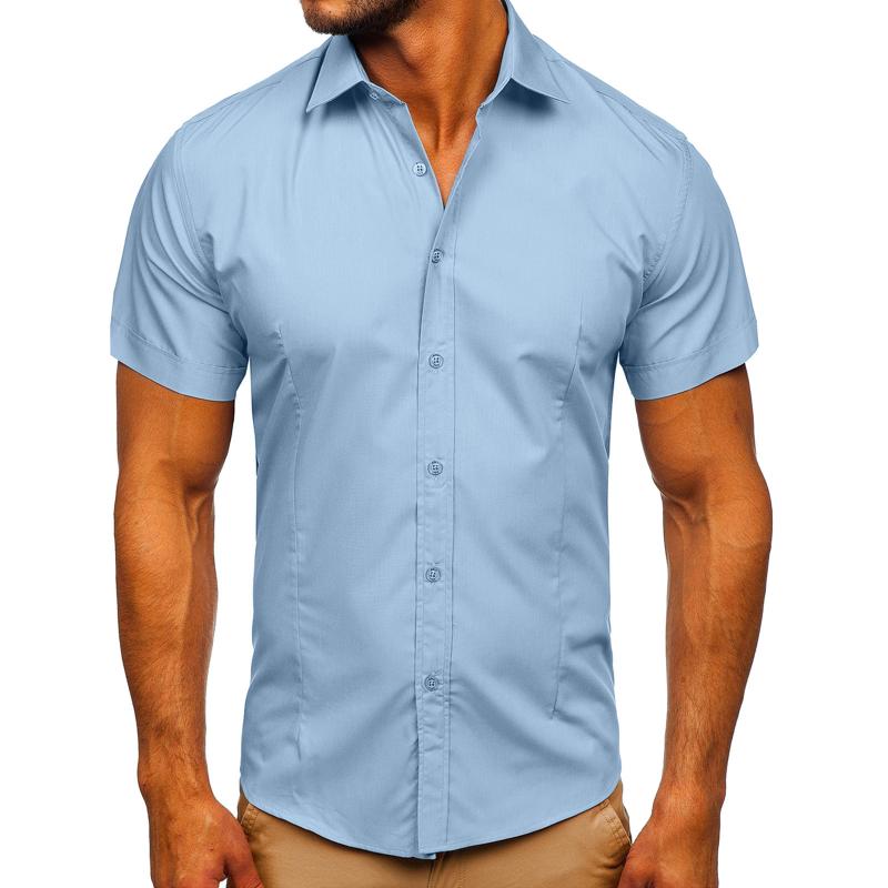 Mens Solid Slim Lapel Short Sleeve Business Casual Shirt 57976358Z
