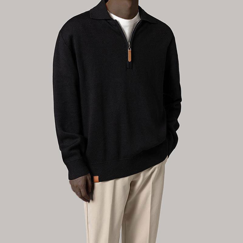 Mens Solid Color Loose Lapel Long Sleeve Knit Sweater 44460380Z