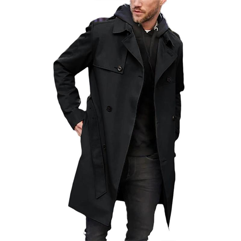 Mens Solid Slim Lapel Double Breasted Trench Coat 99681313Z