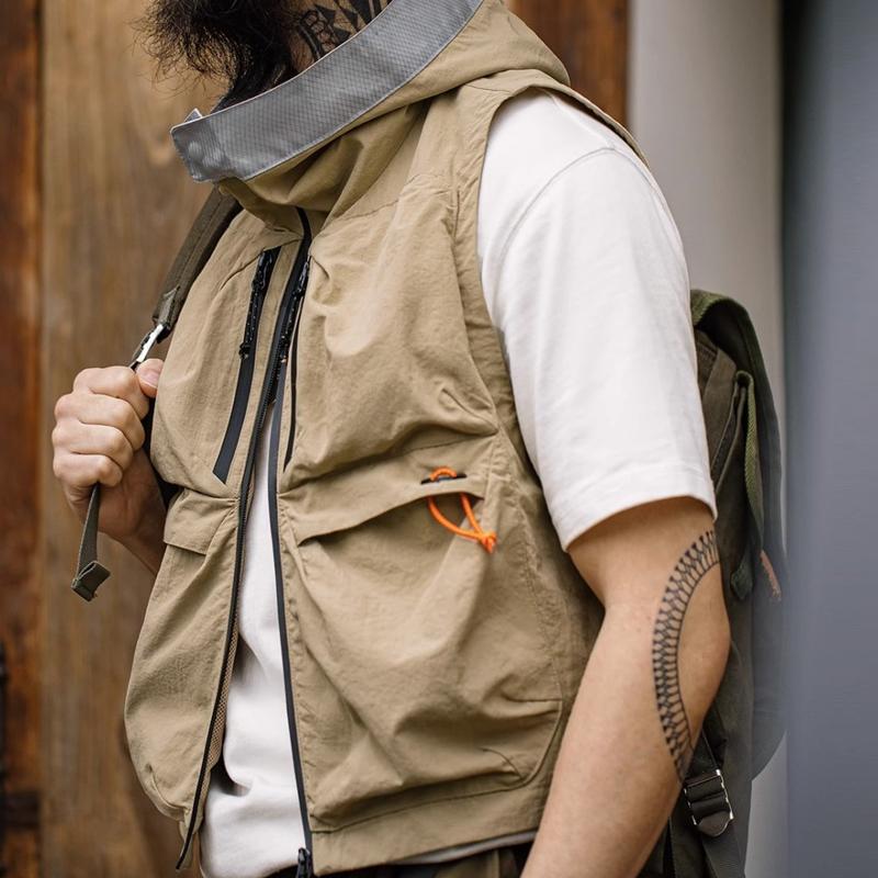 Mens Hoode Multi-pocket Quick-dry Cargo Vest 39642763Z